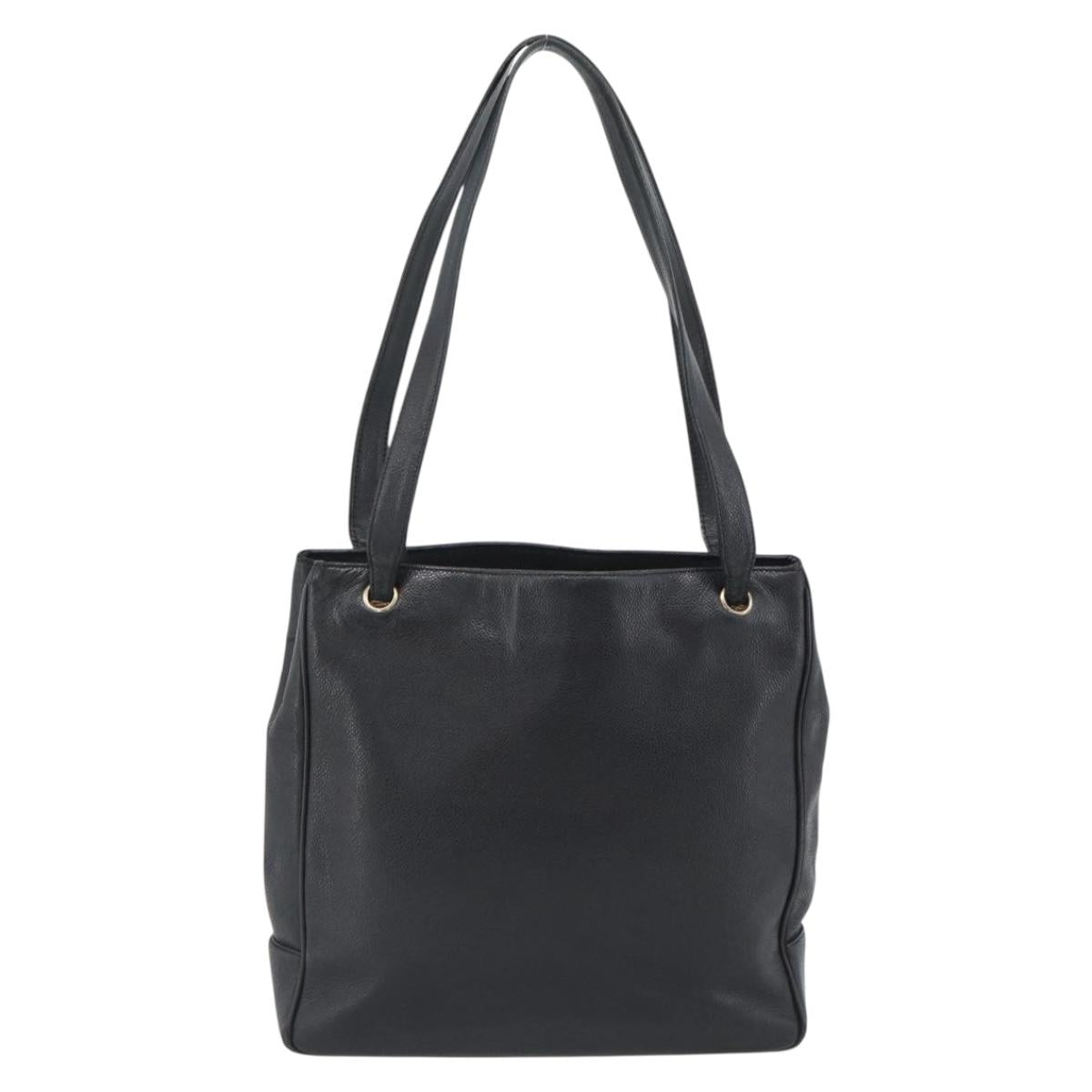 CHANEL COCO Mark Tote Bag Caviar Skin Black Gold CC Auth bs20388