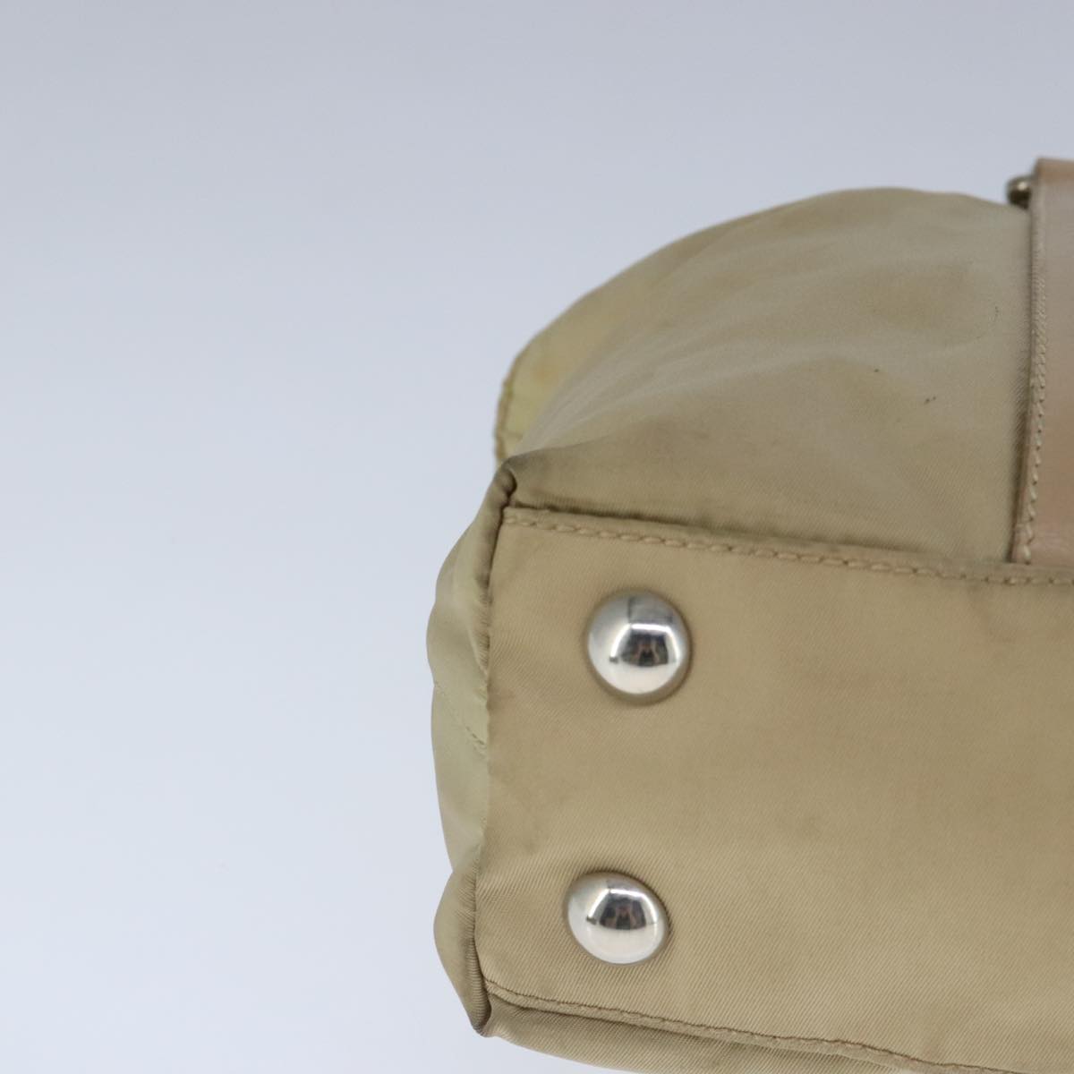 PRADA Shoulder Bag Nylon 2way Beige Silver Auth bs20501