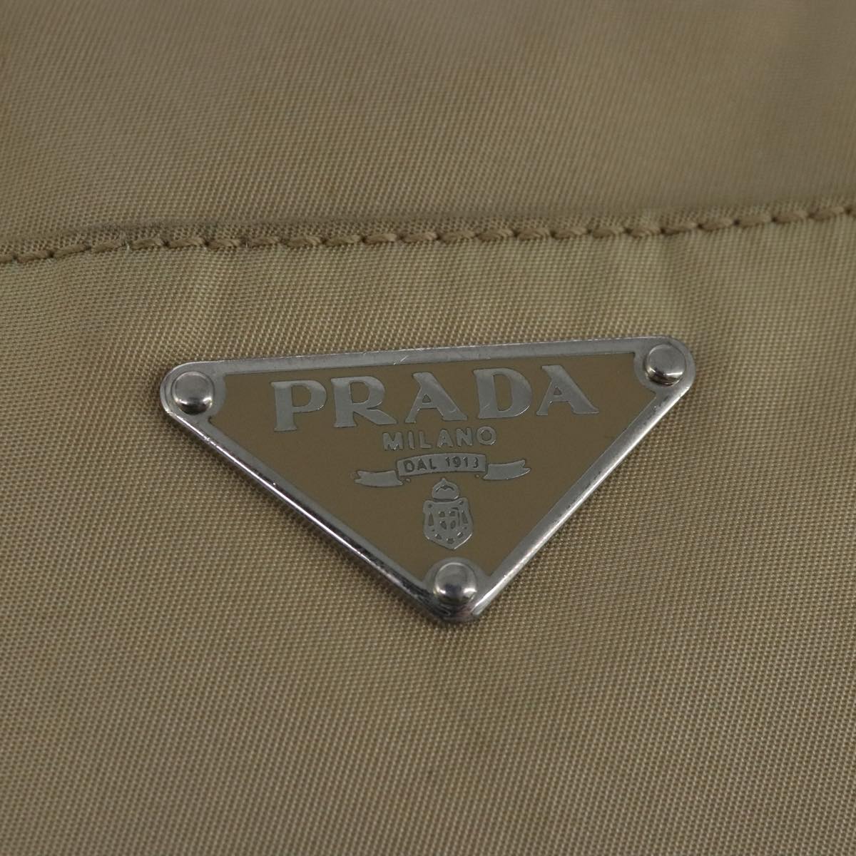 PRADA Shoulder Bag Nylon 2way Beige Silver Auth bs20501