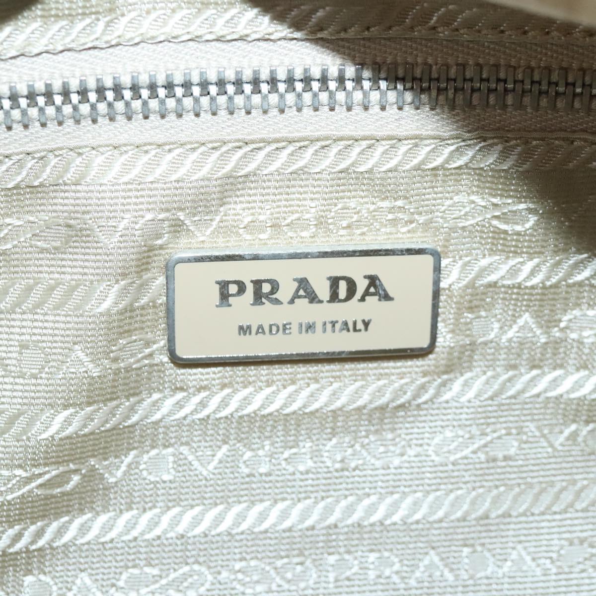 PRADA Shoulder Bag Nylon 2way Beige Silver Auth bs20501