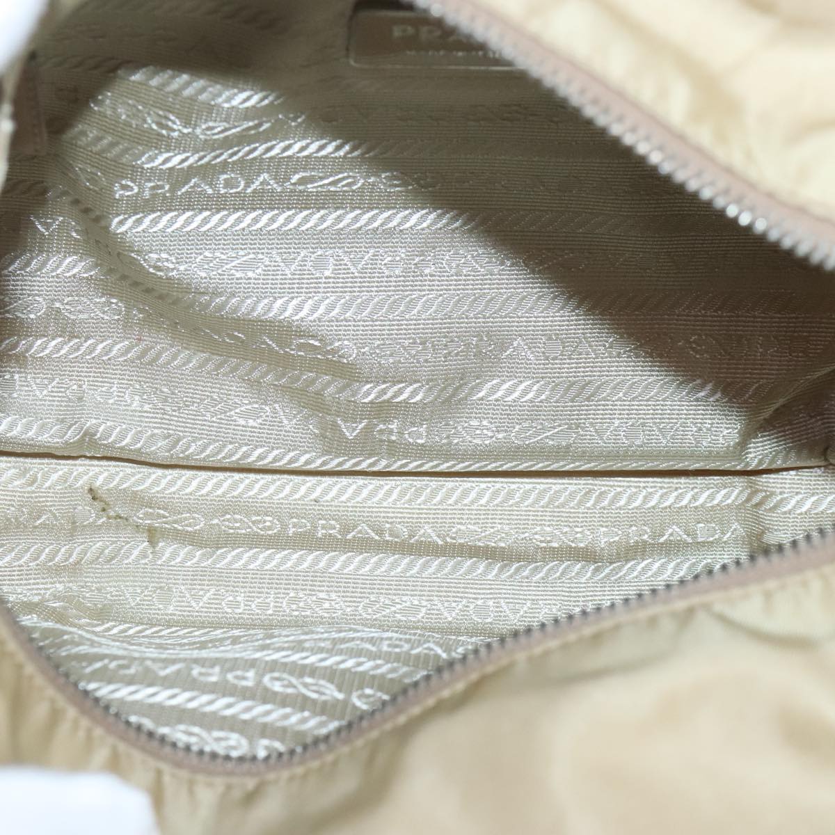 PRADA Shoulder Bag Nylon 2way Beige Silver Auth bs20501