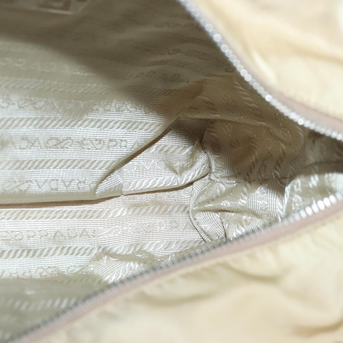PRADA Shoulder Bag Nylon 2way Beige Silver Auth bs20501