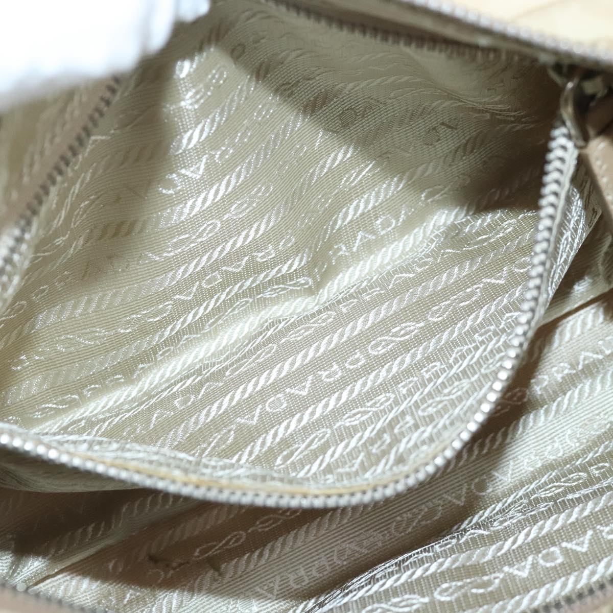 PRADA Shoulder Bag Nylon 2way Beige Silver Auth bs20501