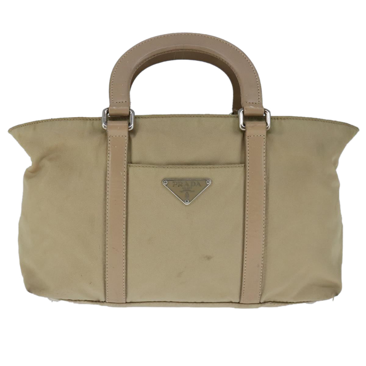 PRADA Shoulder Bag Nylon 2way Beige Silver Auth bs20501