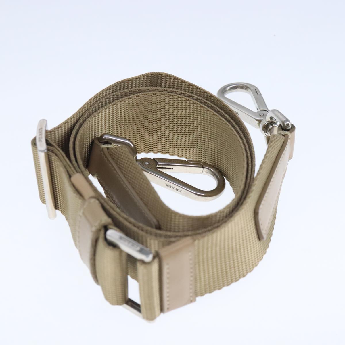 PRADA Shoulder Bag Nylon 2way Beige Silver Auth bs20501