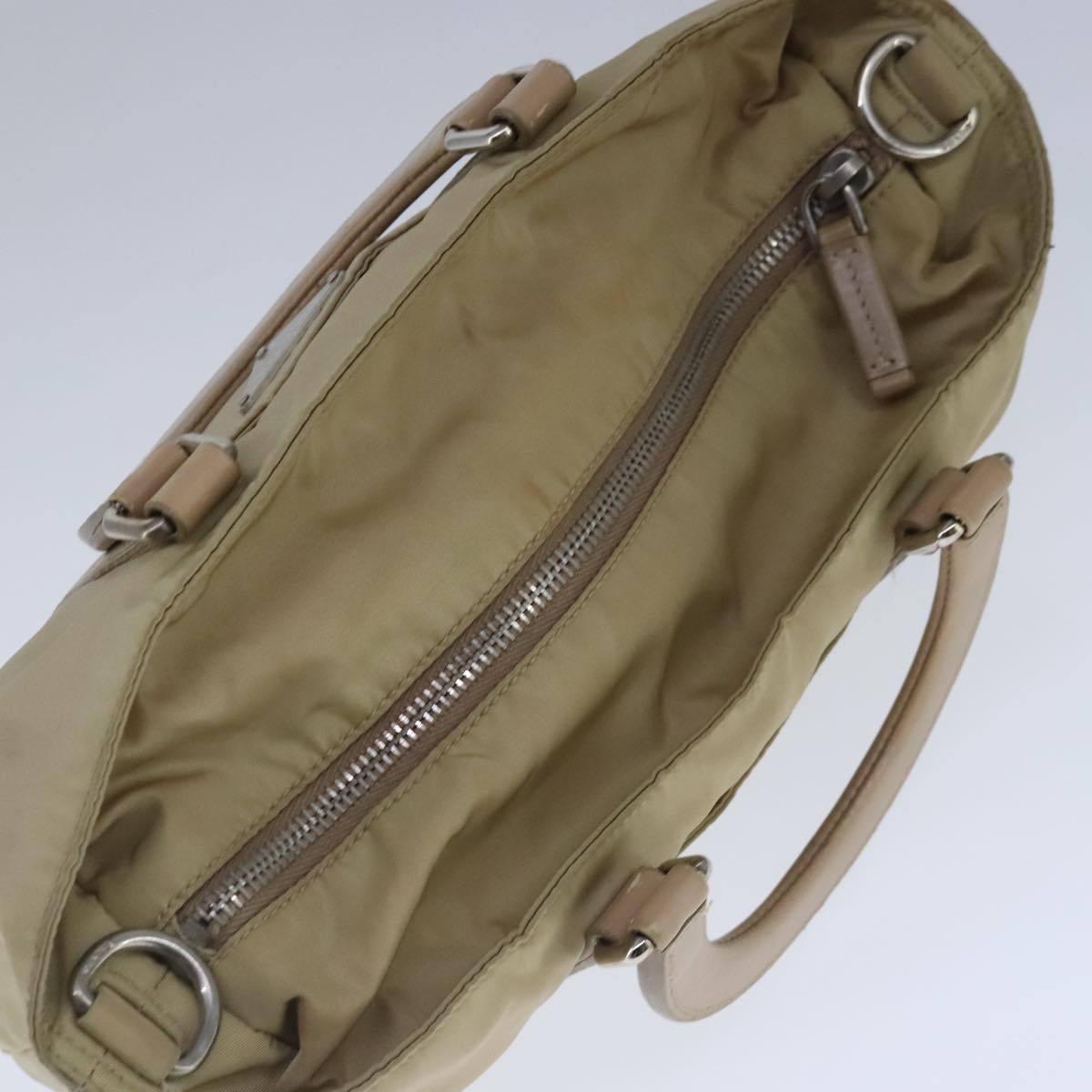 PRADA Shoulder Bag Nylon 2way Beige Silver Auth bs20501