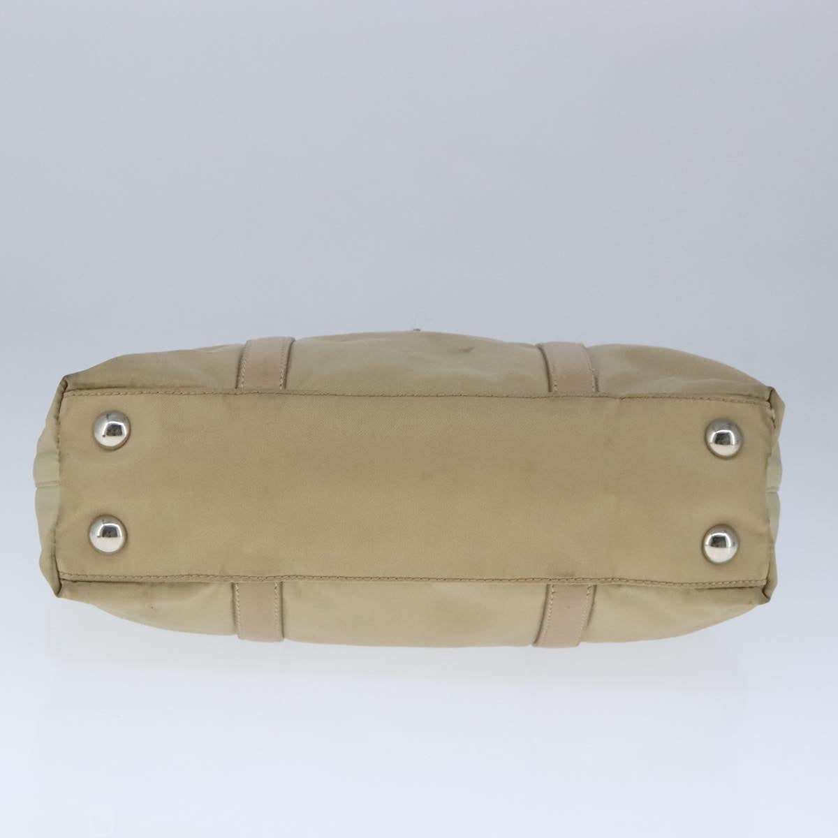 PRADA Shoulder Bag Nylon 2way Beige Silver Auth bs20501
