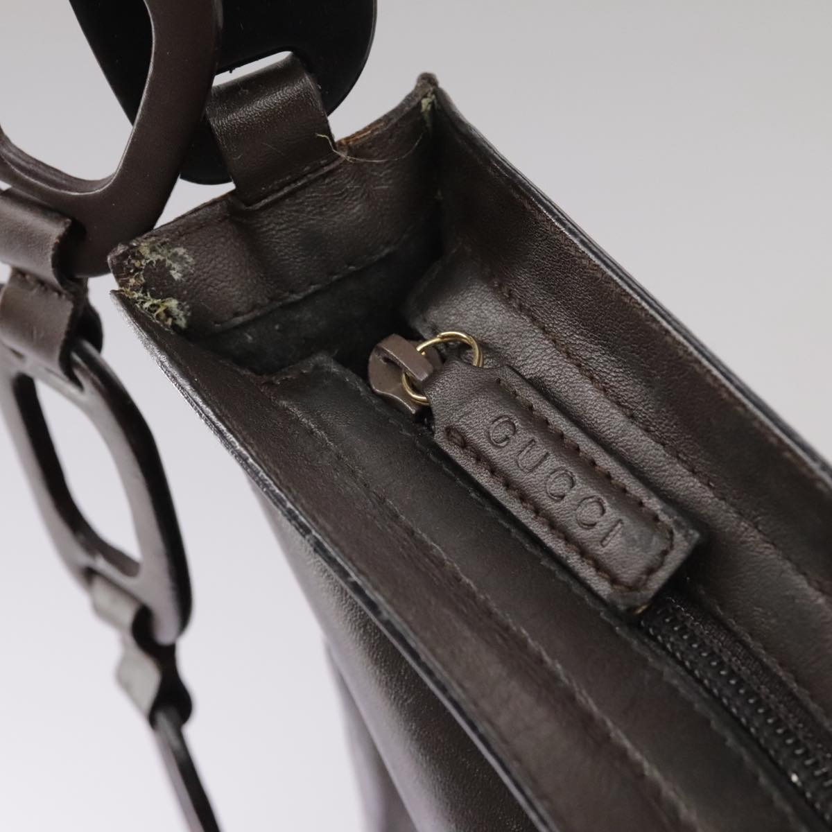 GUCCI Shoulder Bag Nylon Brown Gold Auth bs20545