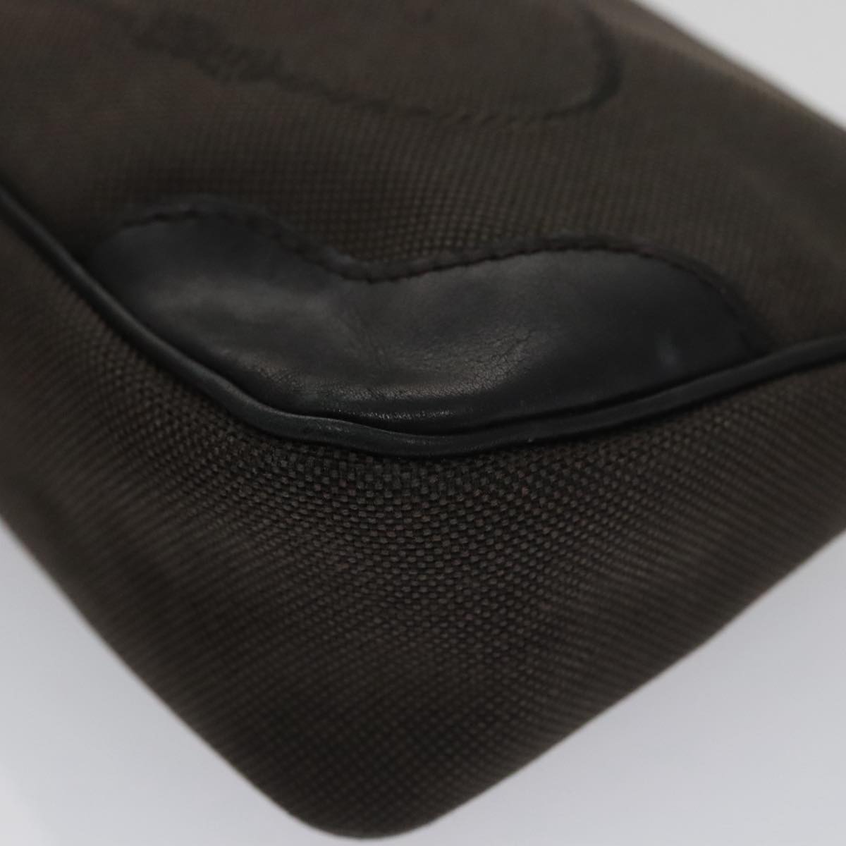 PRADA Pouch Canvas Leather Brown Silver Auth bs20555