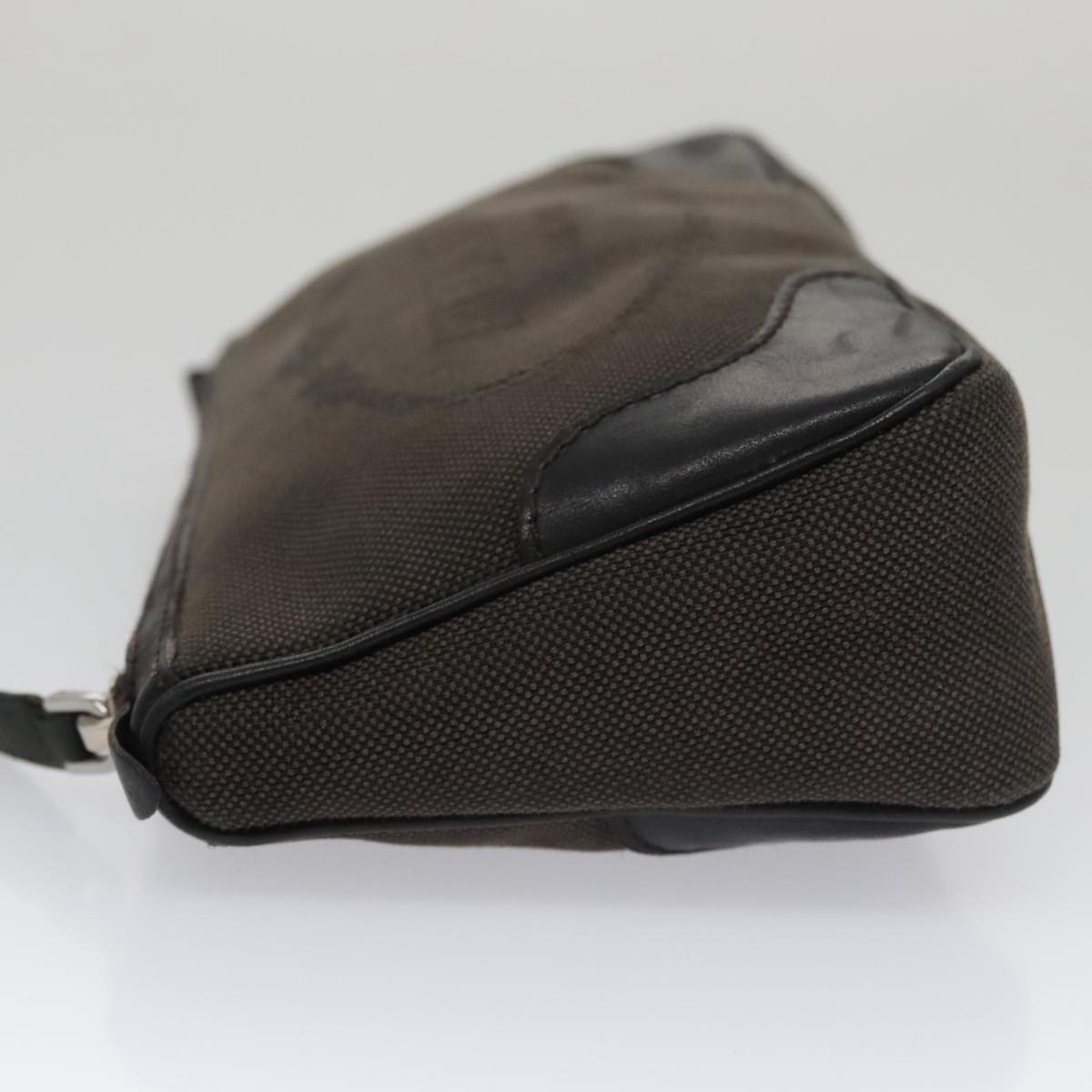 PRADA Pouch Canvas Leather Brown Silver Auth bs20555