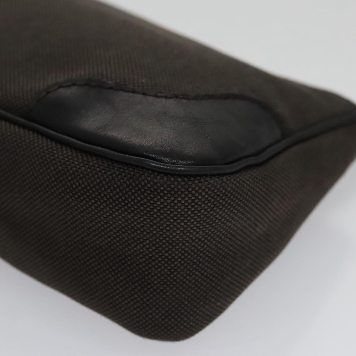 PRADA Pouch Canvas Leather Brown Silver Auth bs20555