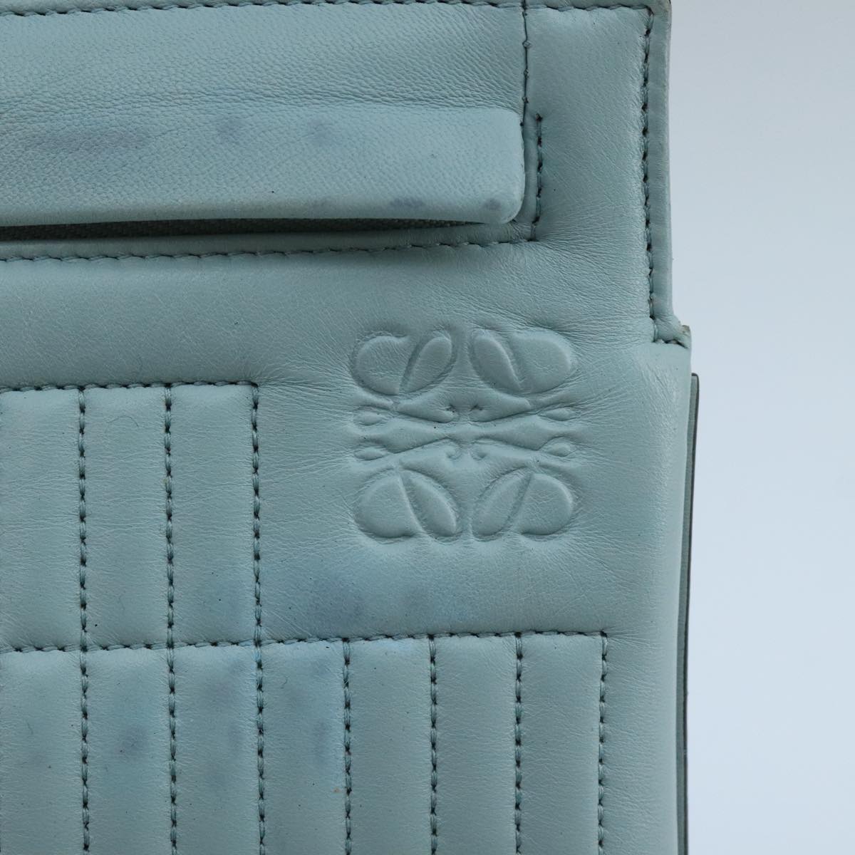 LOEWE Anagram Clutch Bag Leather Light Blue Auth bs20557