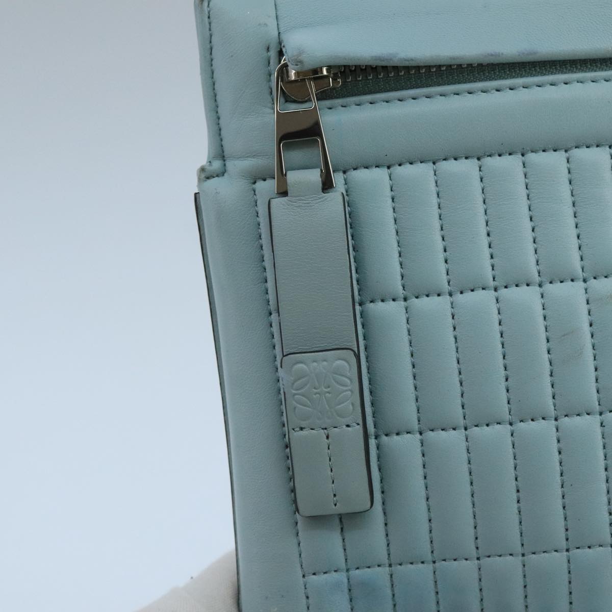 LOEWE Anagram Clutch Bag Leather Light Blue Auth bs20557