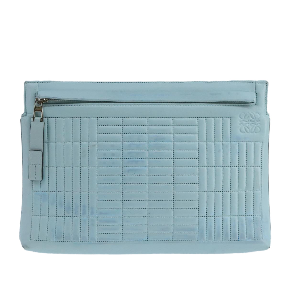 LOEWE Anagram Clutch Bag Leather Light Blue Auth bs20557