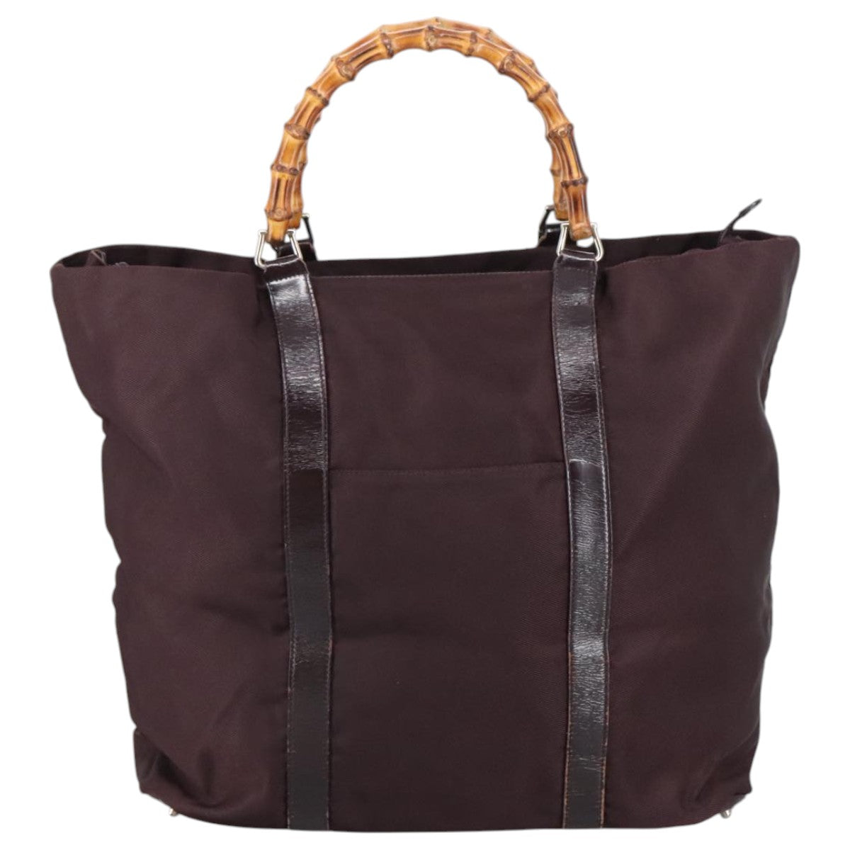 GUCCI Bamboo Hand Bag Nylon Brown Silver 002 2854 0412 5 Auth bs20650