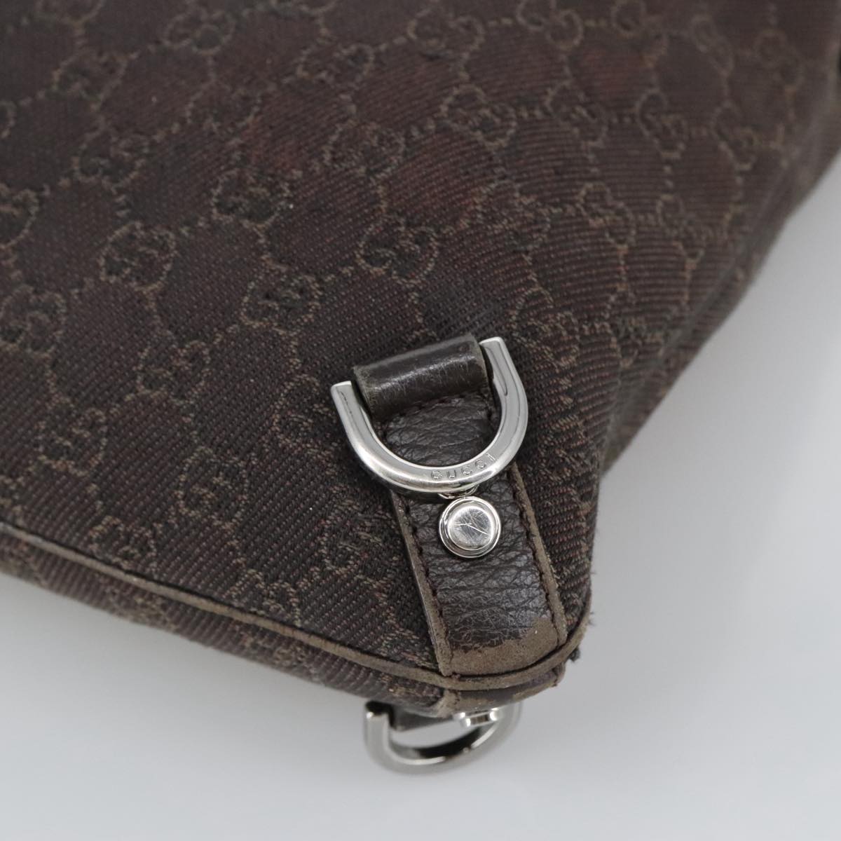 GUCCI GG Canvas Abbey Shoulder Bag Outlet Dark Brown Silver 268642 Auth bs20652