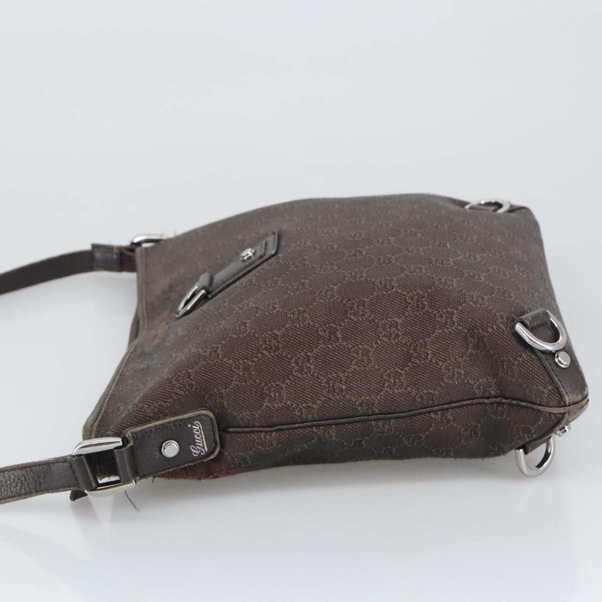 GUCCI GG Canvas Abbey Shoulder Bag Outlet Dark Brown Silver 268642 Auth bs20652