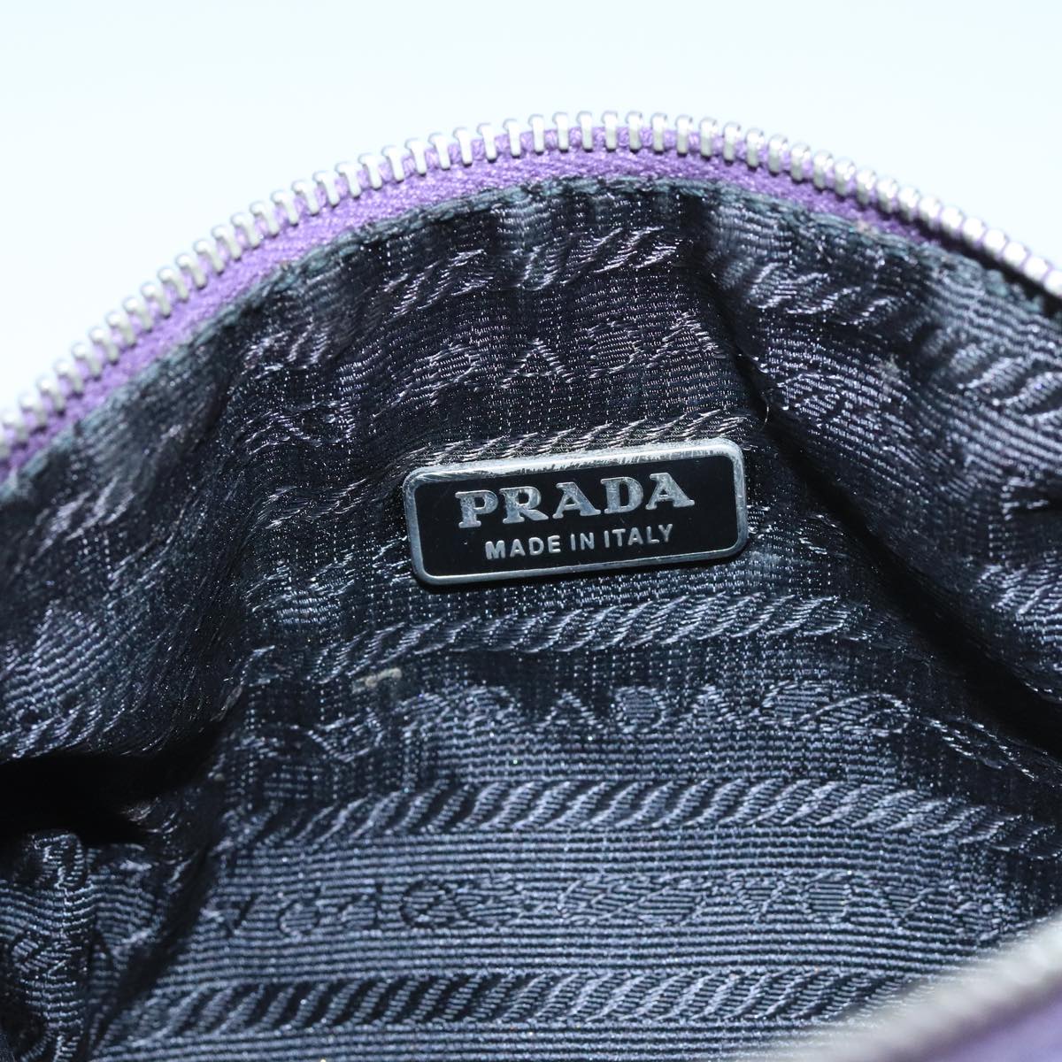 PRADA Accessory Pouch Nylon Purple Silver Auth bs20664