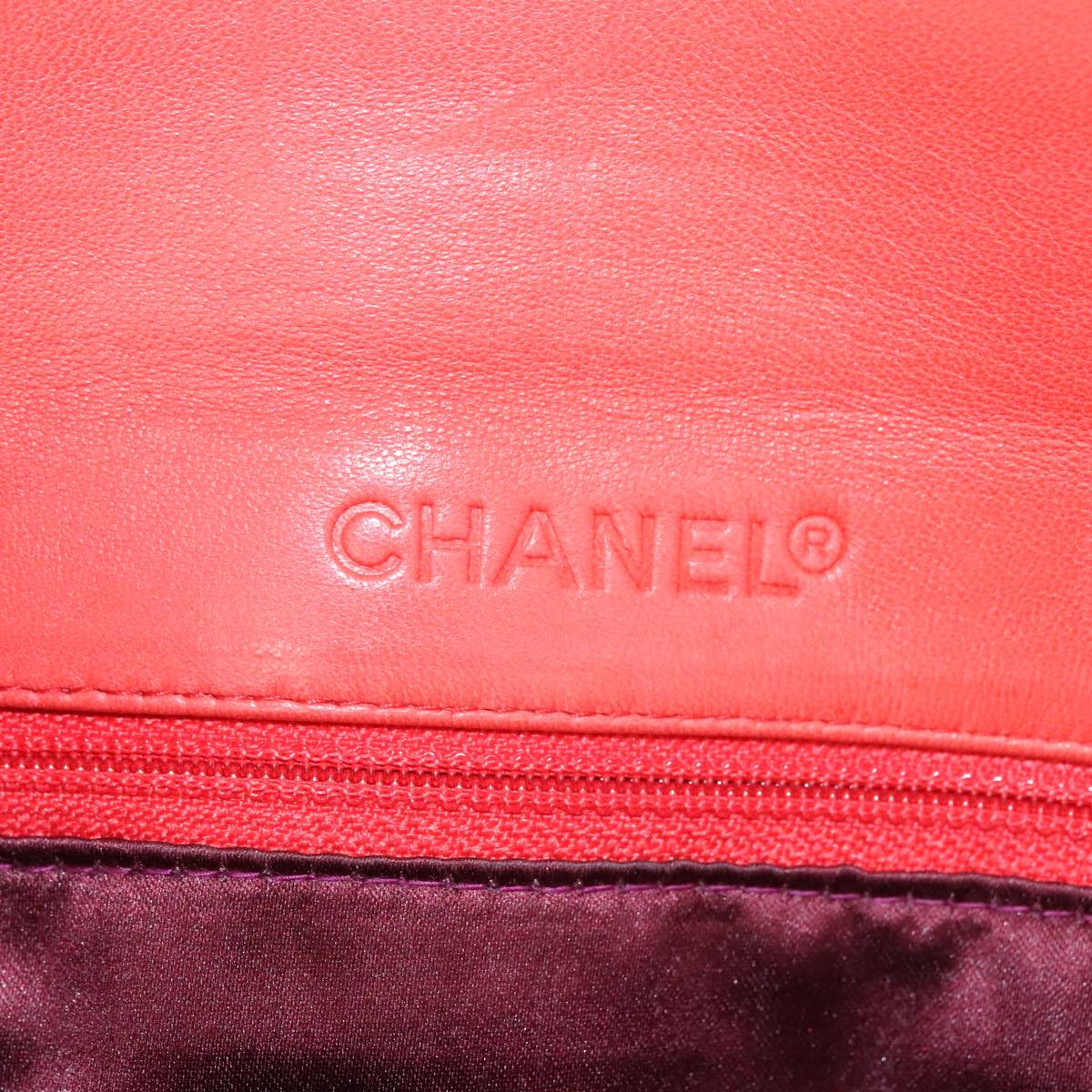 CHANEL Choco Bar Chain Hand Bag Lamb Skin Purple Pink CC Auth bs20703