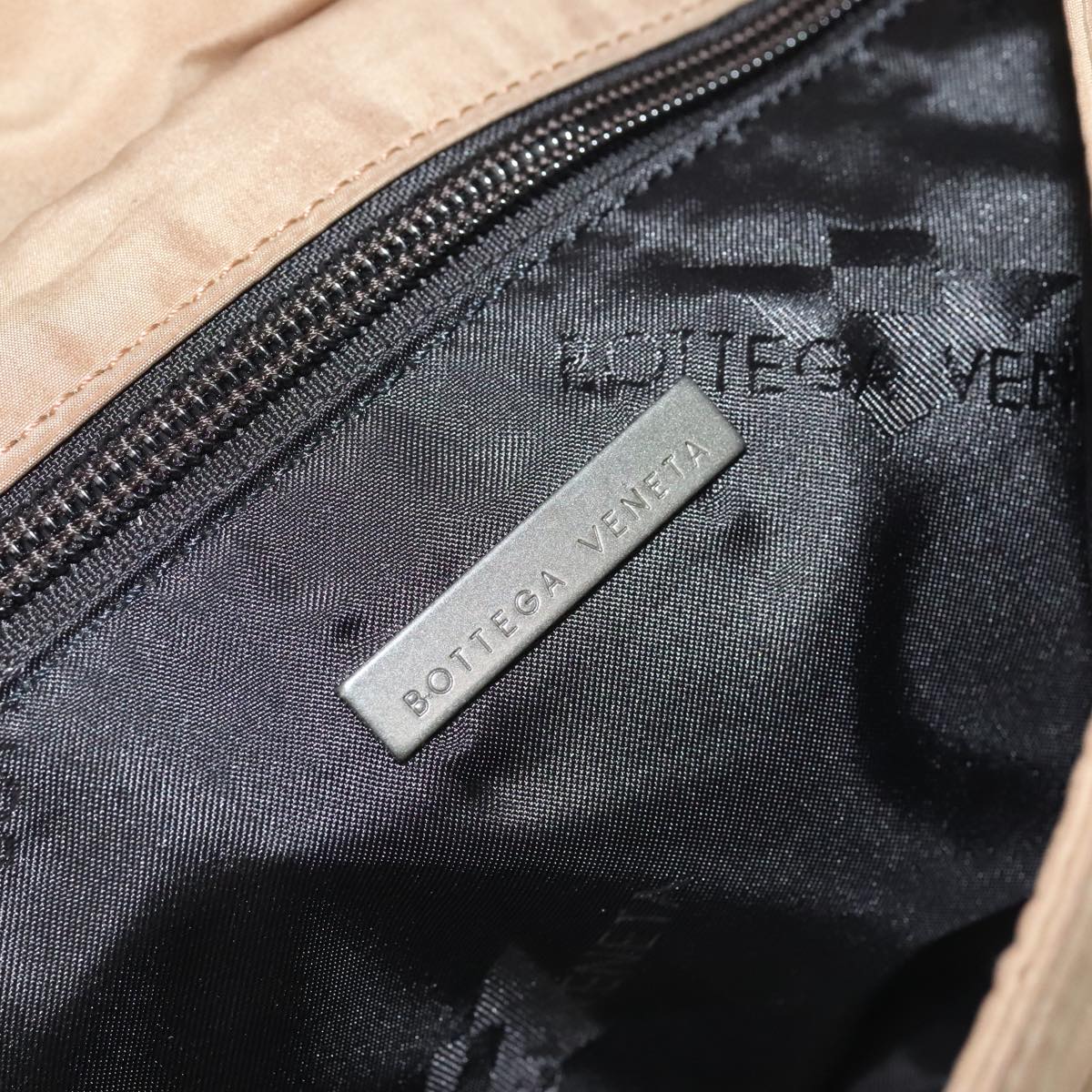 BOTTEGA VENETA Shoulder Bag Nylon Beige Black Silver Auth bs20709