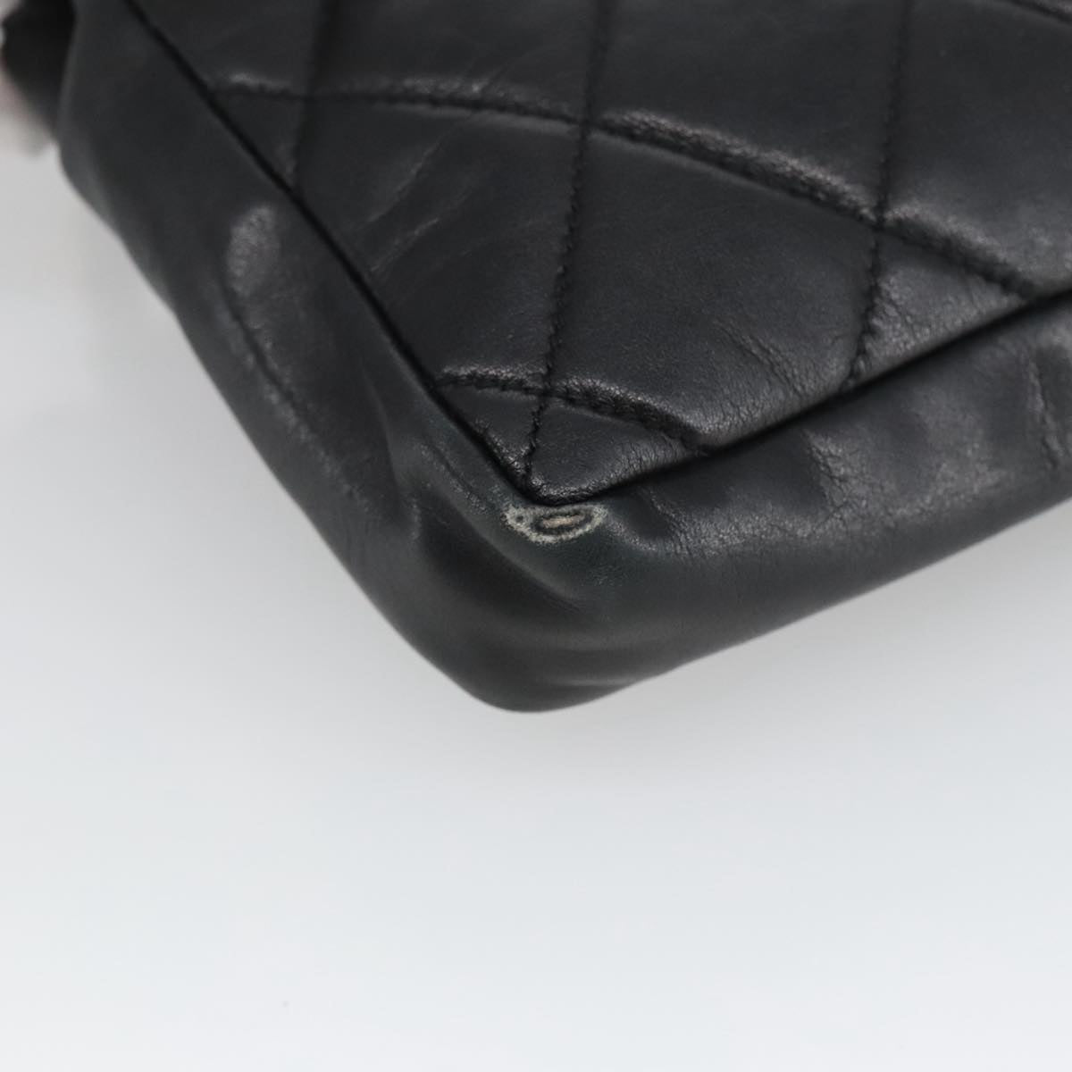 CHANEL Matelasse Chain Waist bag Lamb Skin Black Gold CC Auth bs20726