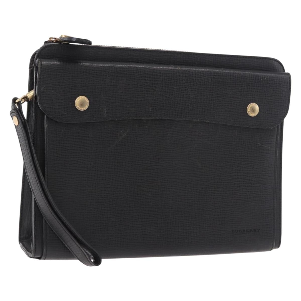BURBERRY Clutch Bag Leather Black Gold Auth bs20738