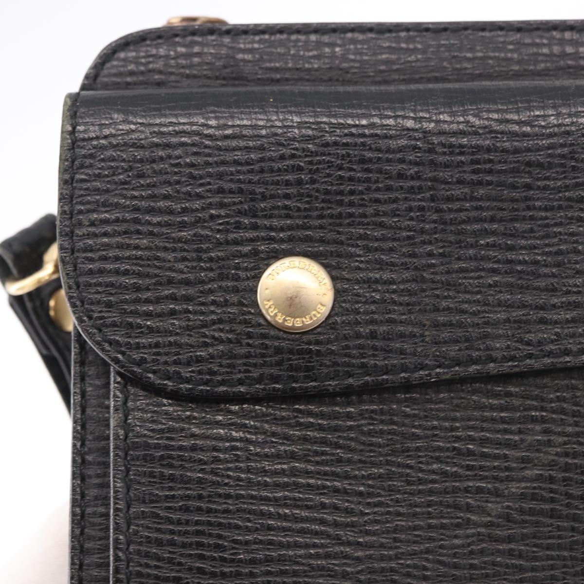 BURBERRY Clutch Bag Leather Black Gold Auth bs20738