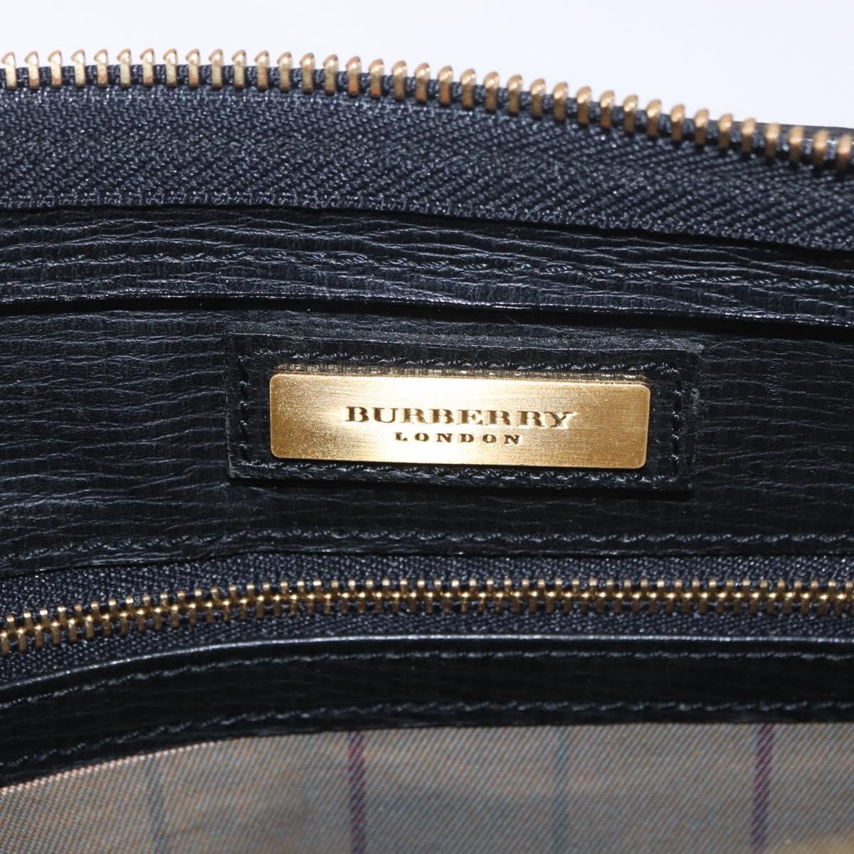 BURBERRY Clutch Bag Leather Black Gold Auth bs20738