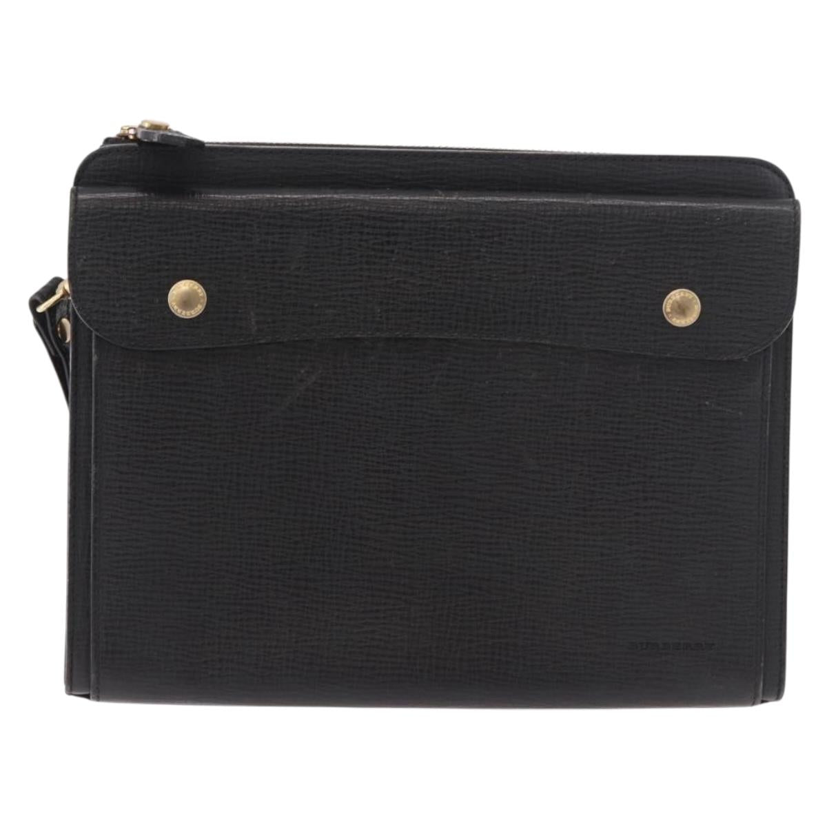 BURBERRY Clutch Bag Leather Black Gold Auth bs20738