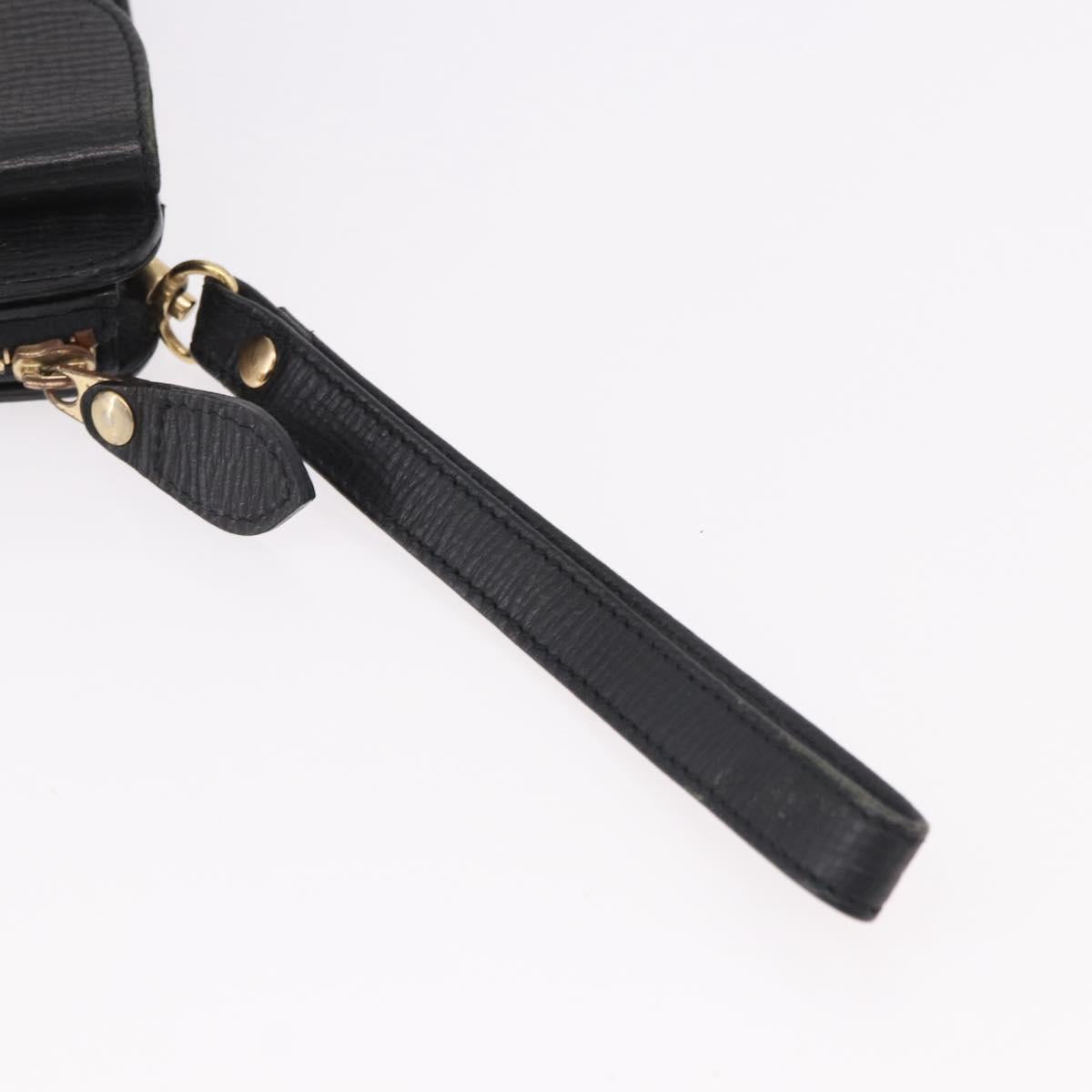 BURBERRY Clutch Bag Leather Black Gold Auth bs20738