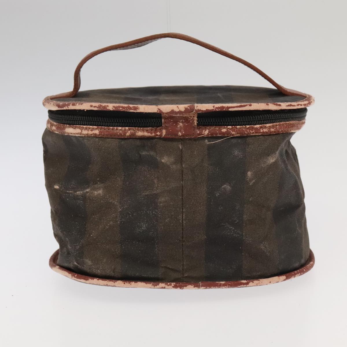 FENDI Pecan Canvas Vanity Pouch 2Set Black Brown Auth bs20764