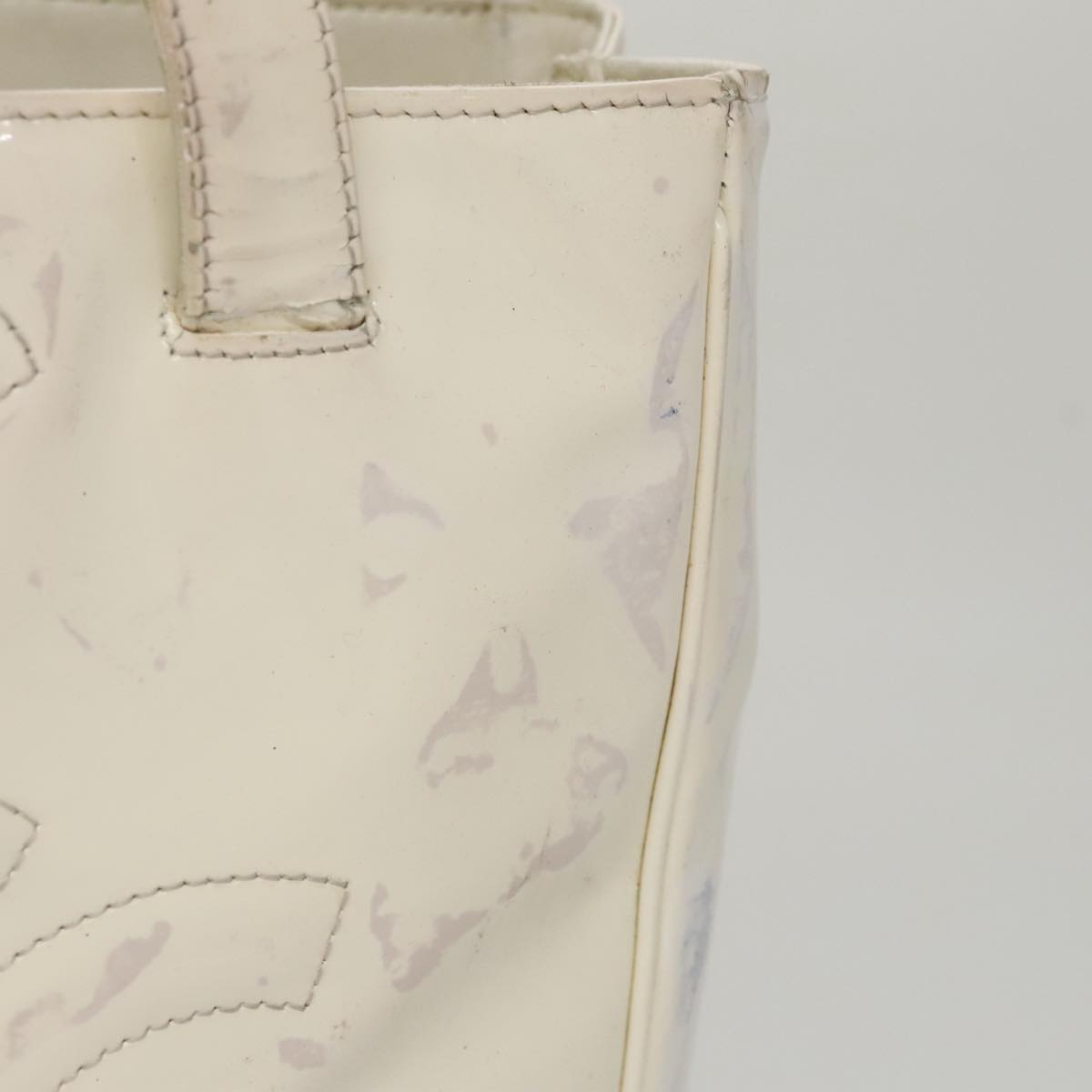 CHANEL Triple Coco Tote Bag Enamel White CC Auth bs20805