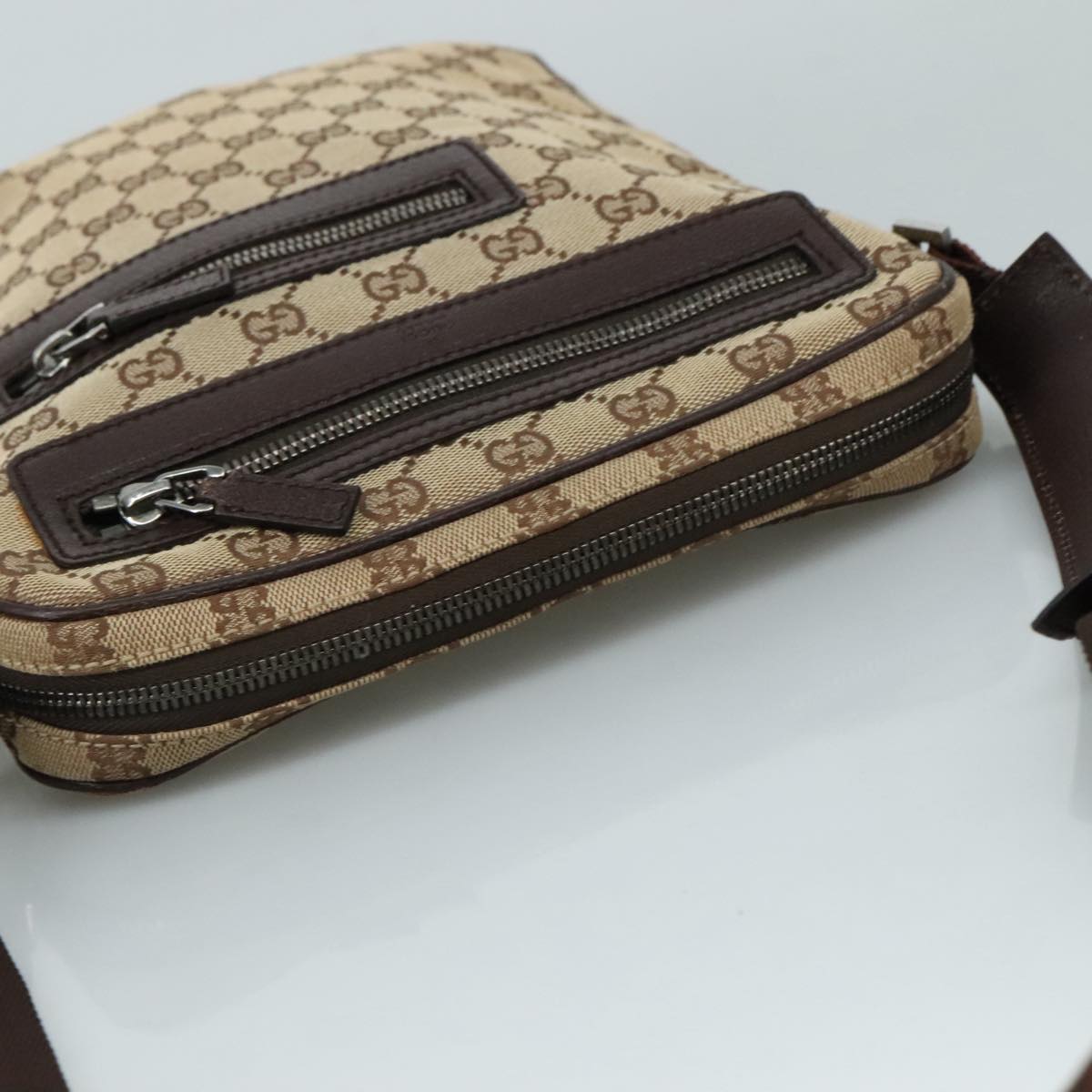 GUCCI GG Canvas Shoulder Bag Beige Gold 92551 Auth bs20822