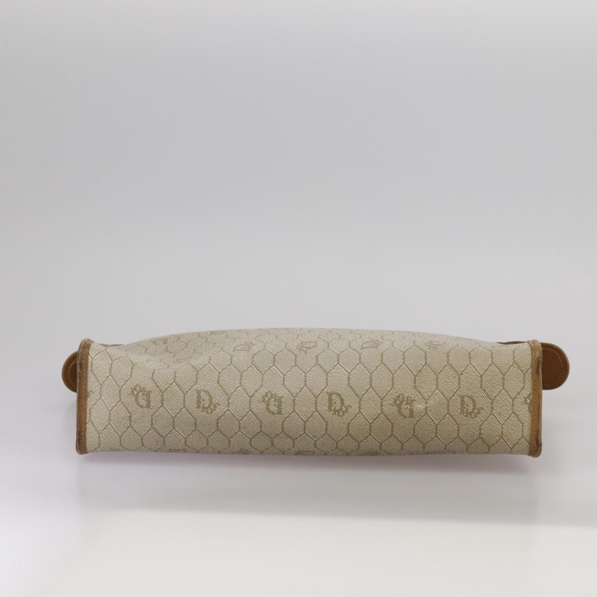 Christian Dior Honeycomb Canvas Clutch Bag PVC Leather Beige Auth bs20832