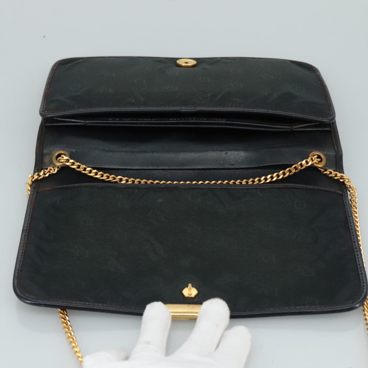 Christian Dior Chain Shoulder Bag Nylon Navy Auth bs20836