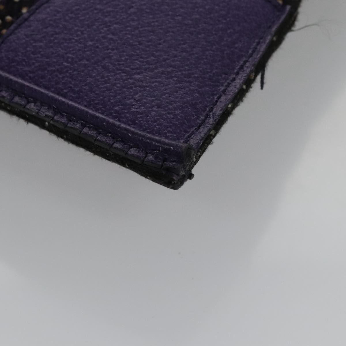 PRADA Hand Bag Wool Leather Purple Silver Auth bs20846A