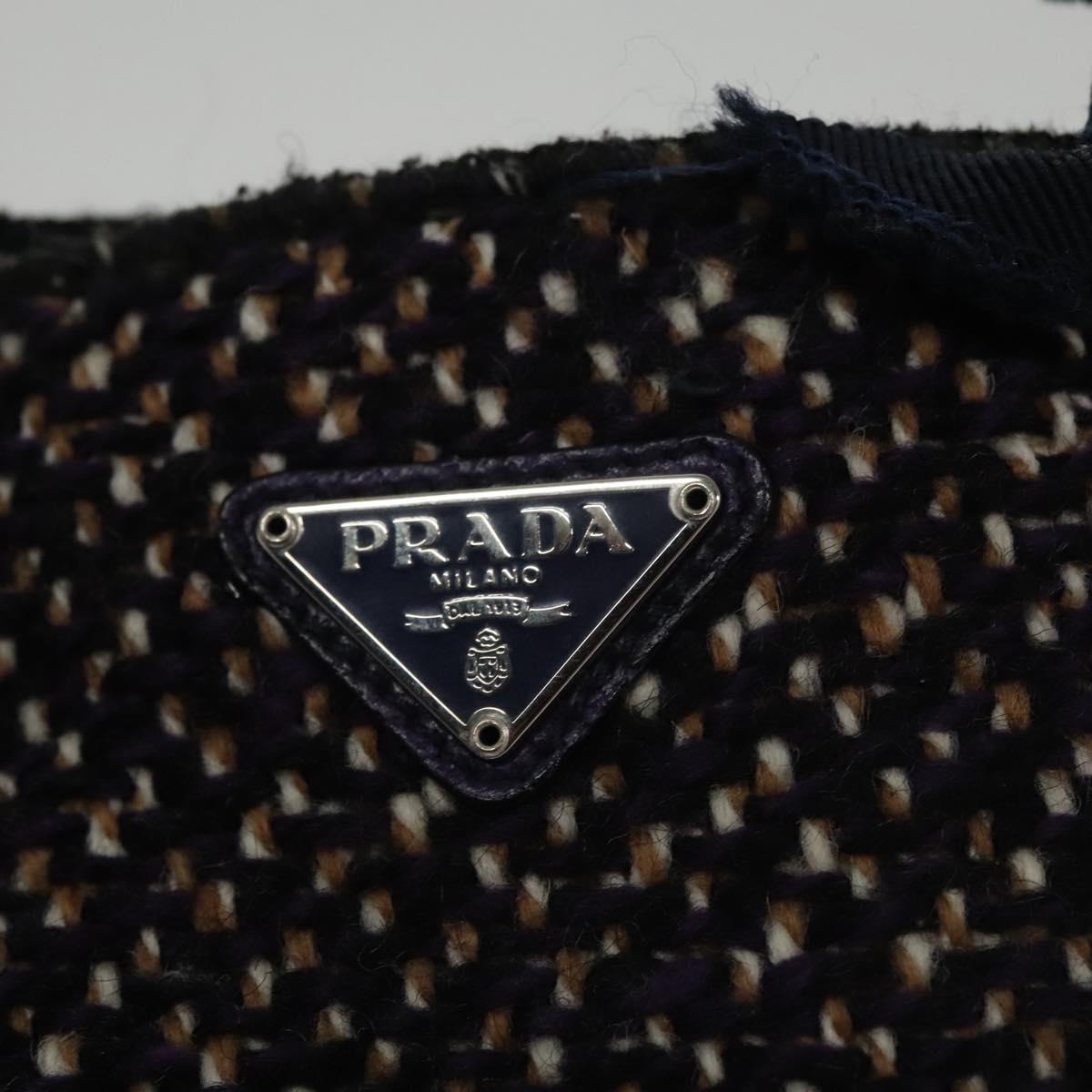 PRADA Hand Bag Wool Leather Purple Silver Auth bs20846A