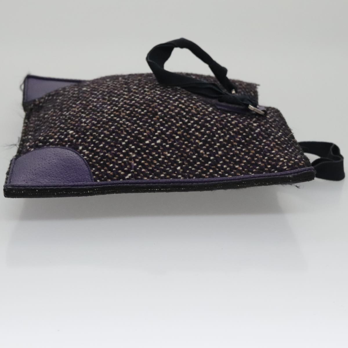PRADA Hand Bag Wool Leather Purple Silver Auth bs20846A