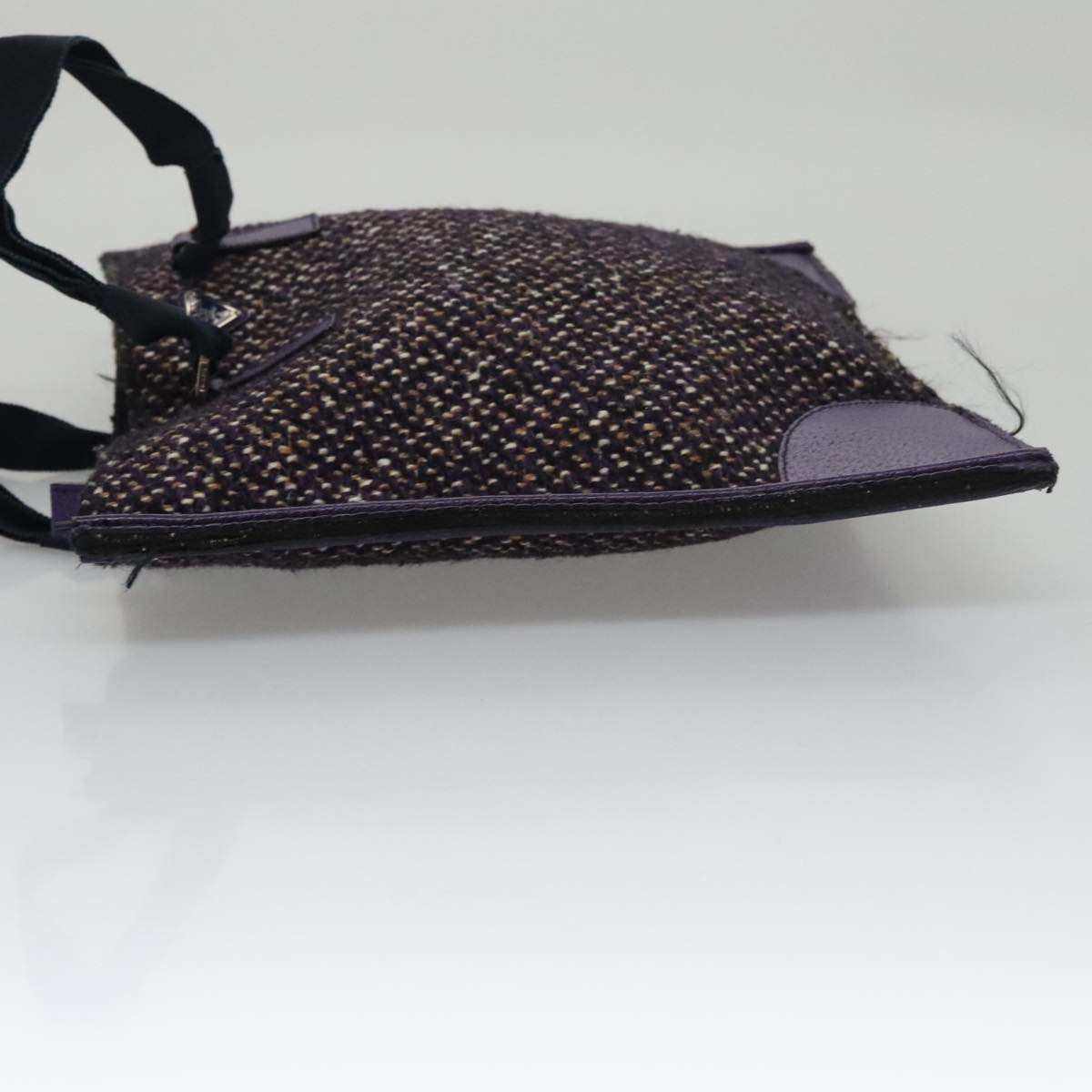 PRADA Hand Bag Wool Leather Purple Silver Auth bs20846A