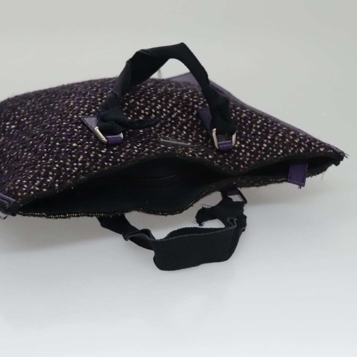 PRADA Hand Bag Wool Leather Purple Silver Auth bs20846A