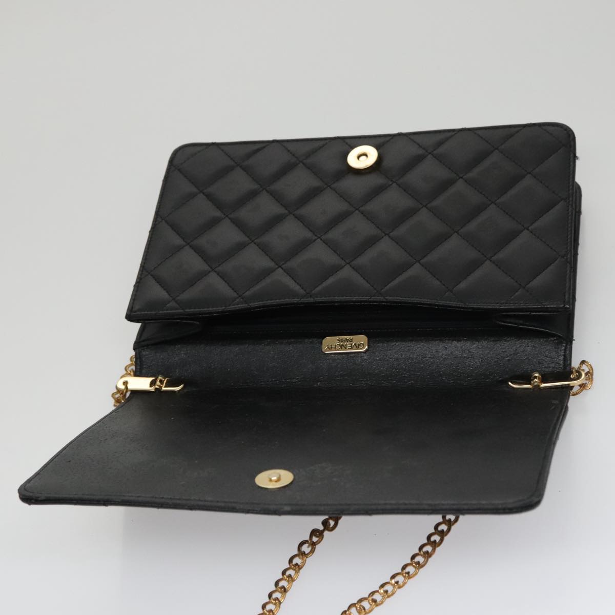 GIVENCHY Chain Shoulder Bag Leather Black Auth bs20851