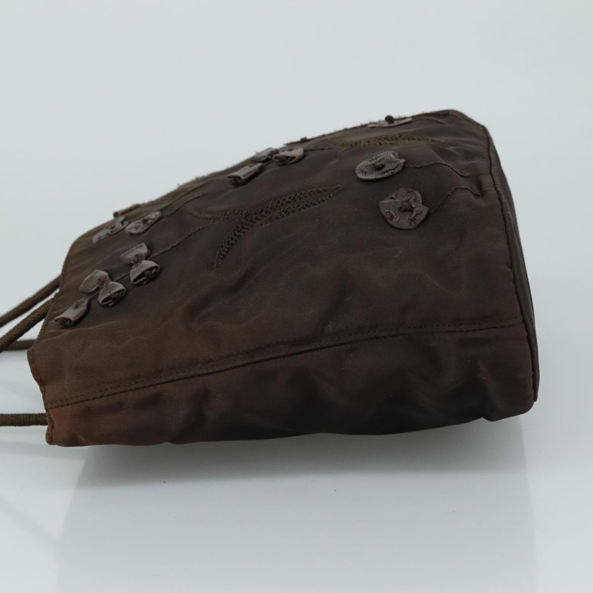 PRADA Hand Bag Nylon Brown Silver Auth bs20899