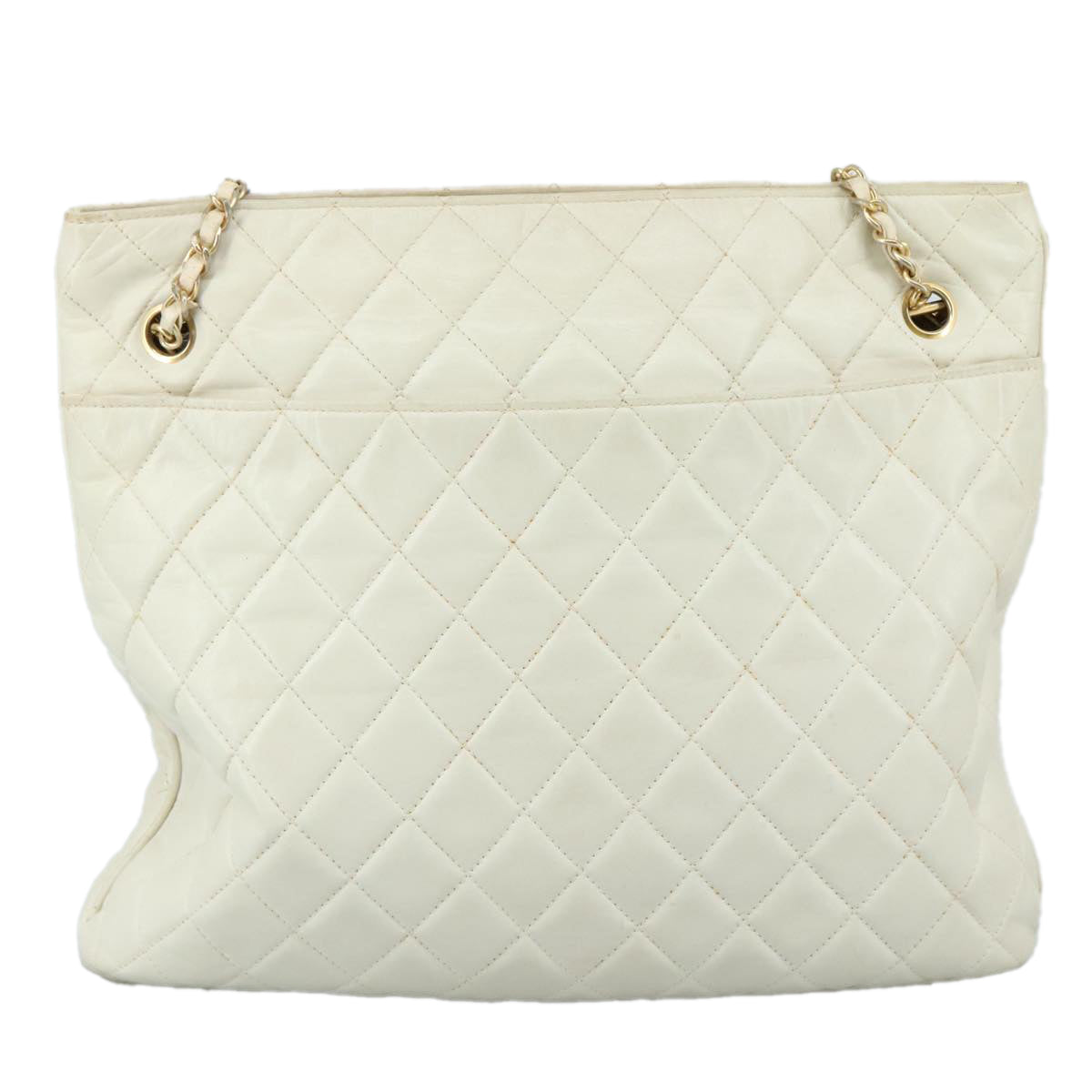 CHANEL Matelasse Chain Shoulder Bag Leather White Gold CC Auth bs20903