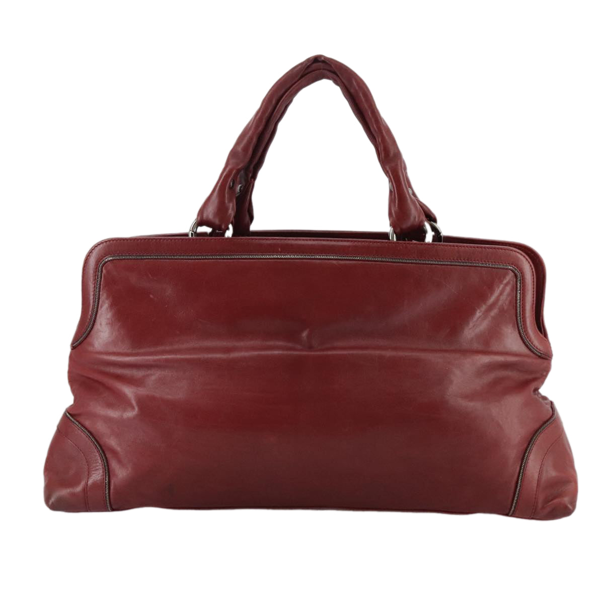 CHANEL COCO Mark Hand Bag Leather Red Silver CC Auth bs20904