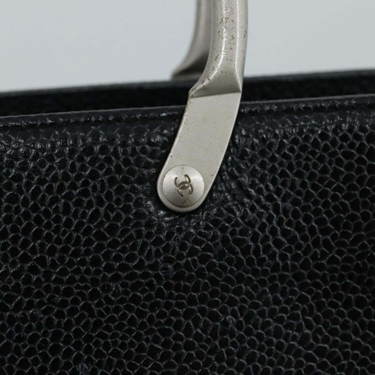 CHANEL Hand Bag Caviar Skin Black CC Auth bs20918