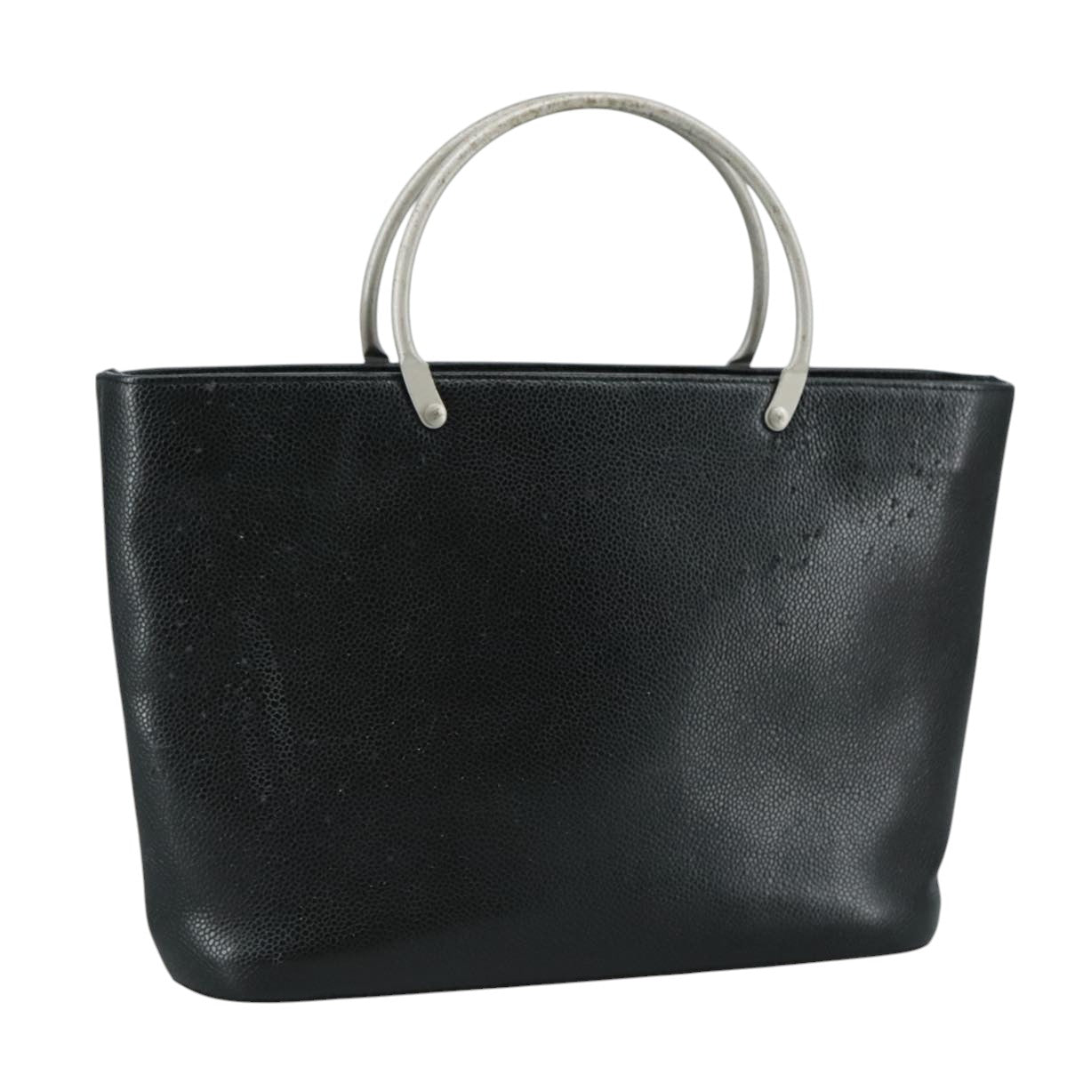 CHANEL Hand Bag Caviar Skin Black CC Auth bs20918