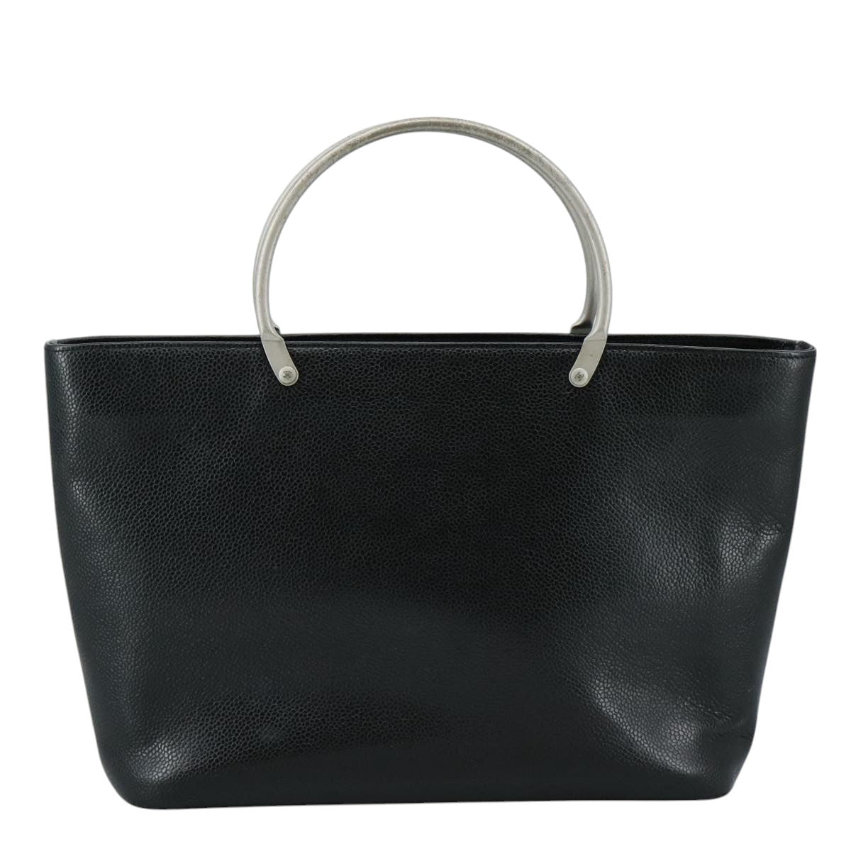 CHANEL Hand Bag Caviar Skin Black CC Auth bs20918