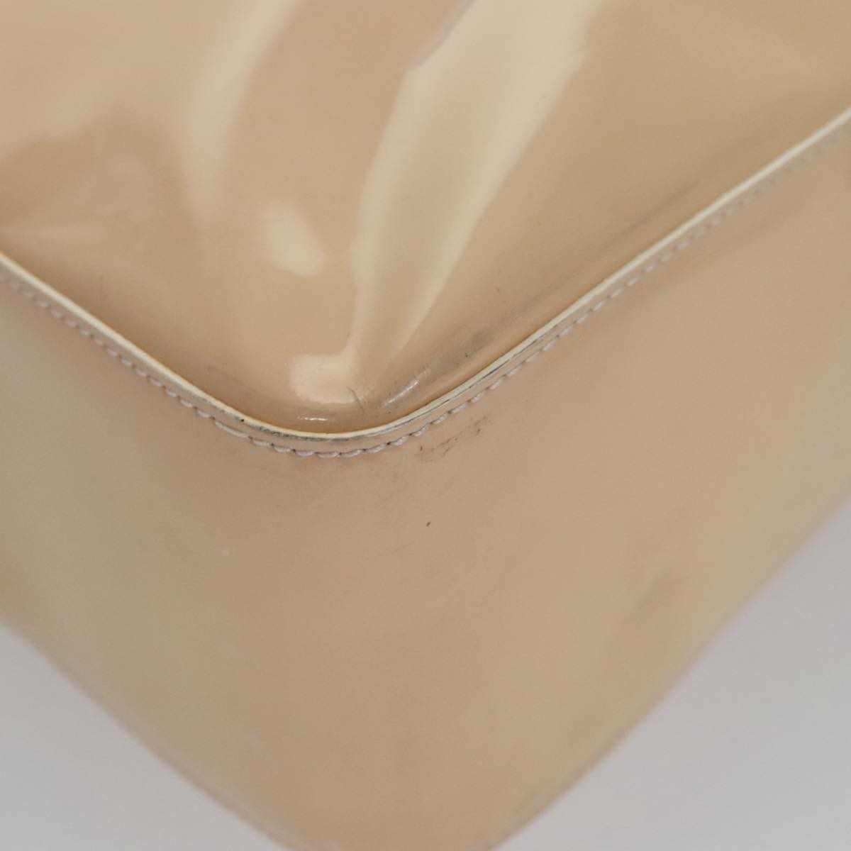 CHANEL Tote Bag Enamel Beige Gold CC Auth bs20922