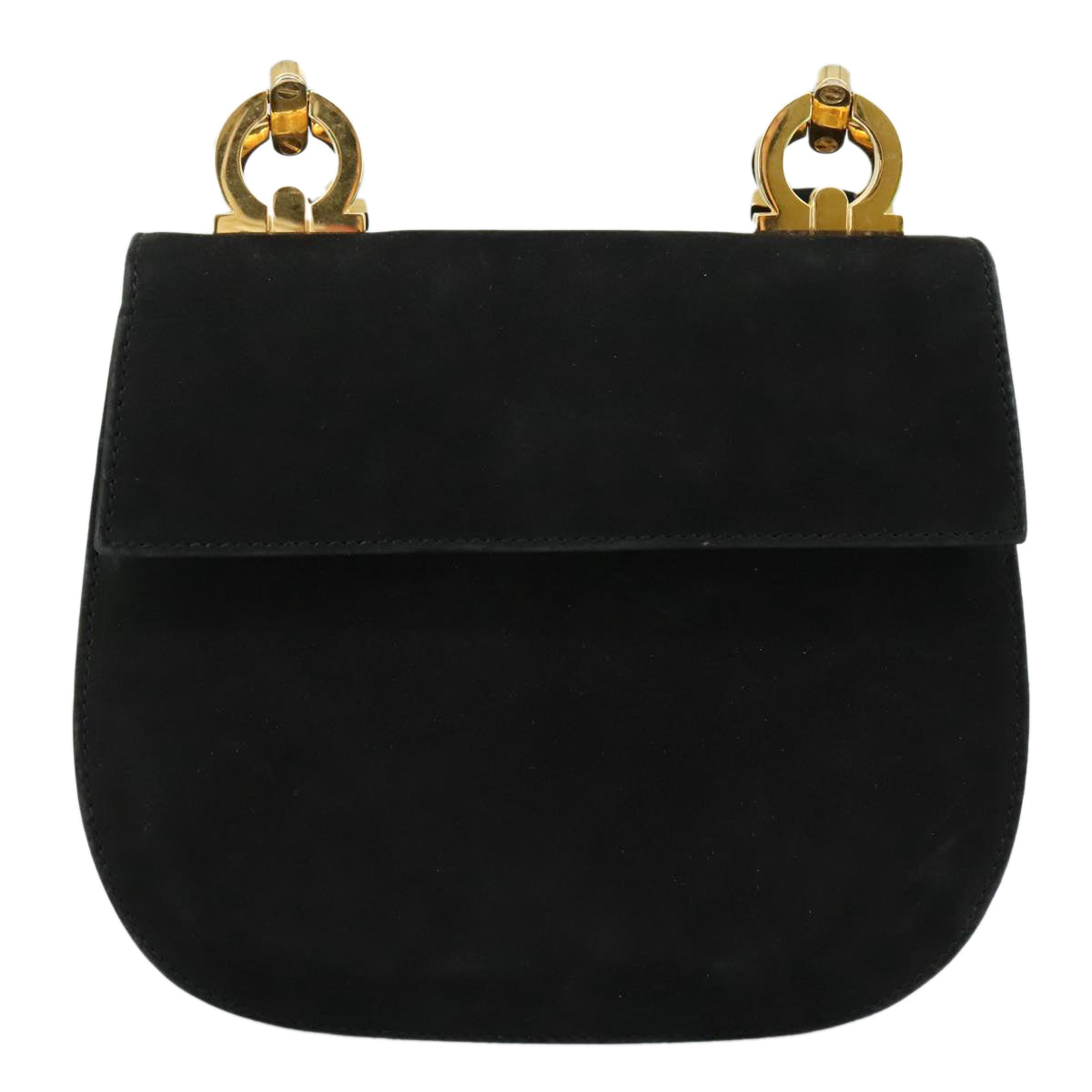 Salvatore Ferragamo Gancini Shoulder Bag Suede Black Gold Auth bs20936