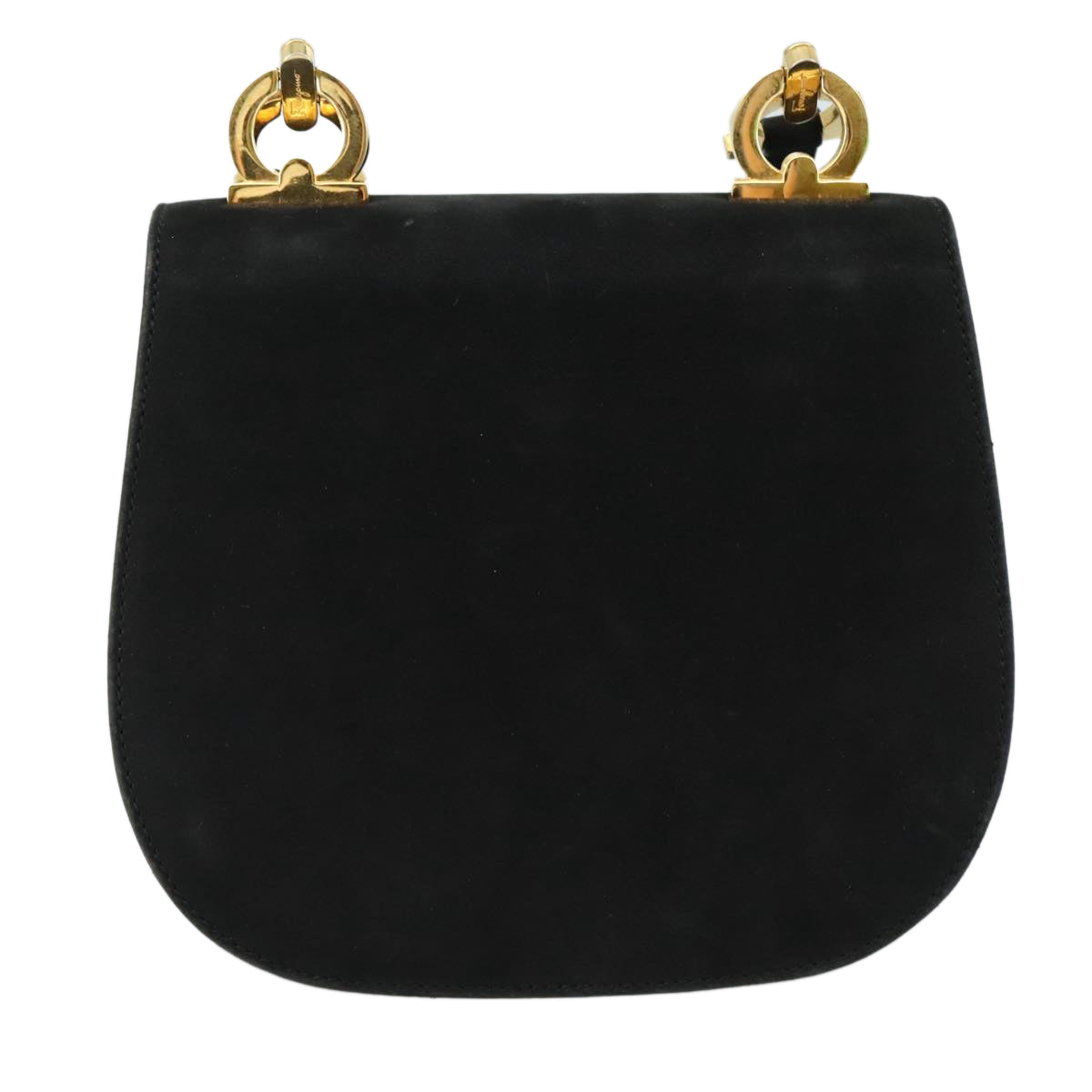 Salvatore Ferragamo Gancini Shoulder Bag Suede Black Gold Auth bs20936
